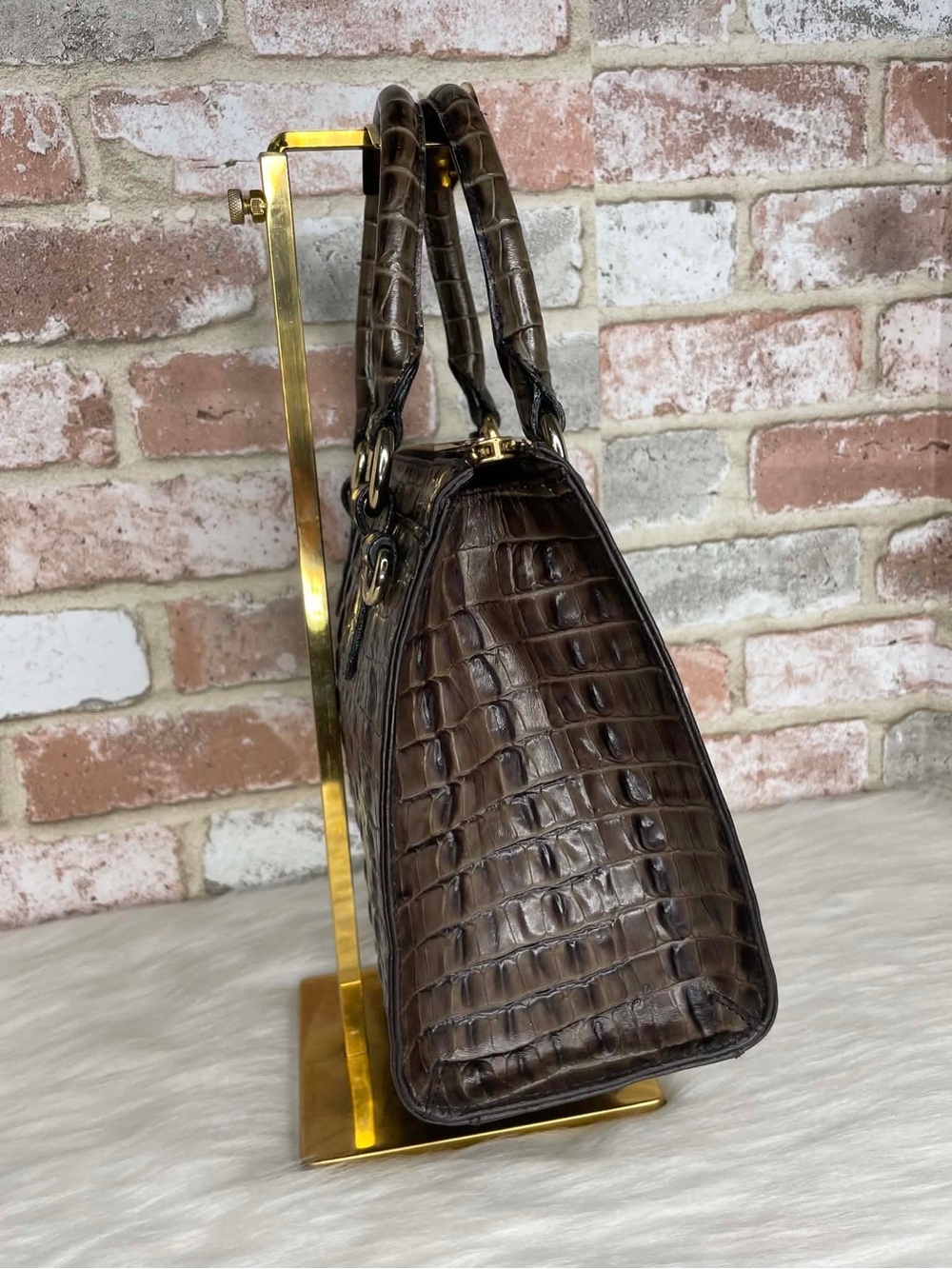 Brahmin Brown Croc-Embossed Leather Tote Bag with Tassel Charm - Picture 5 of 14